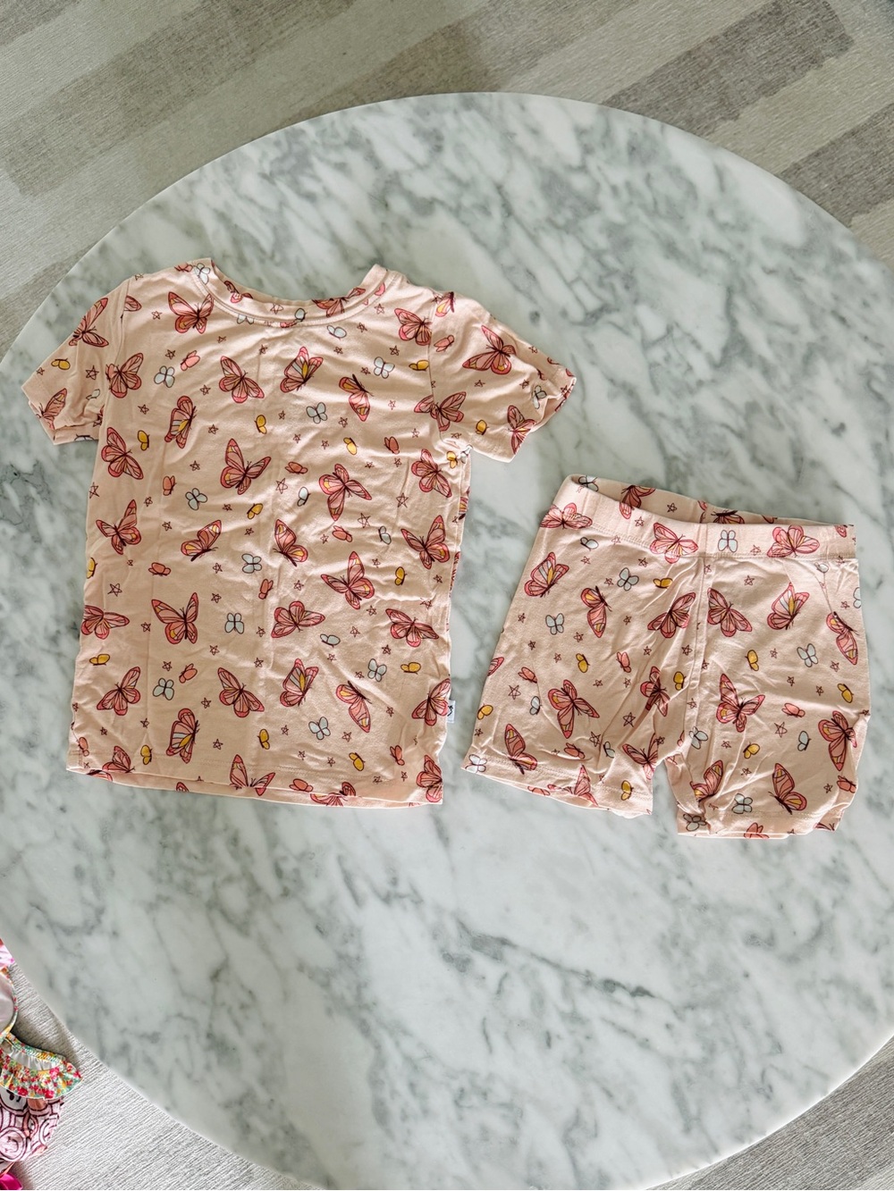 Girls Pink Butterfly Short Sleeve Pajama Set